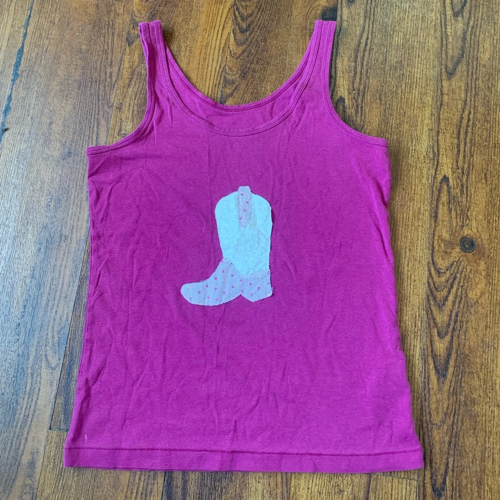 Upcycled Magenta Pink Tank Top with Cowboy Boot Patchwork | Coastal Cowgirl XL